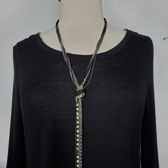 Apt. 9 Black White Mixed Media Lightweight High-Low Top Size M - Picture 3 of 10